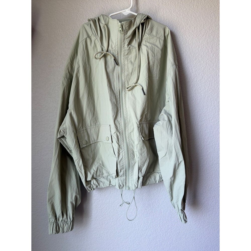 AS Revival Hooded Windbreaker Jacket Sage Green Full Zip Cargo Pockets